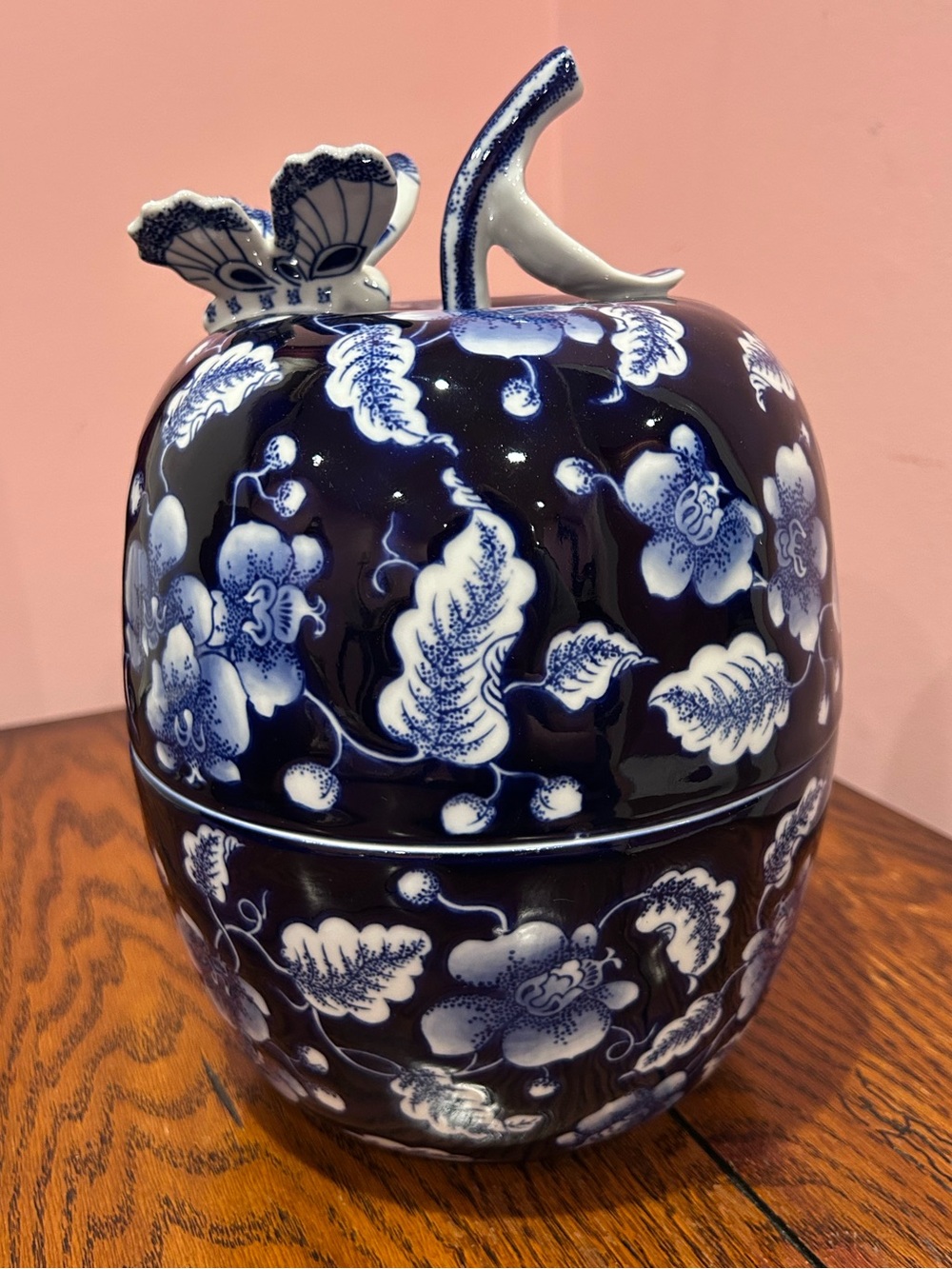 Bombay Company Blue and White Floral Ceramic Apple Shaped Jar